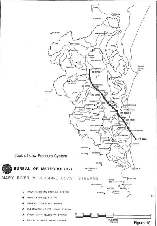 Flood Feb 1992 - track of low pressure system Mary River
